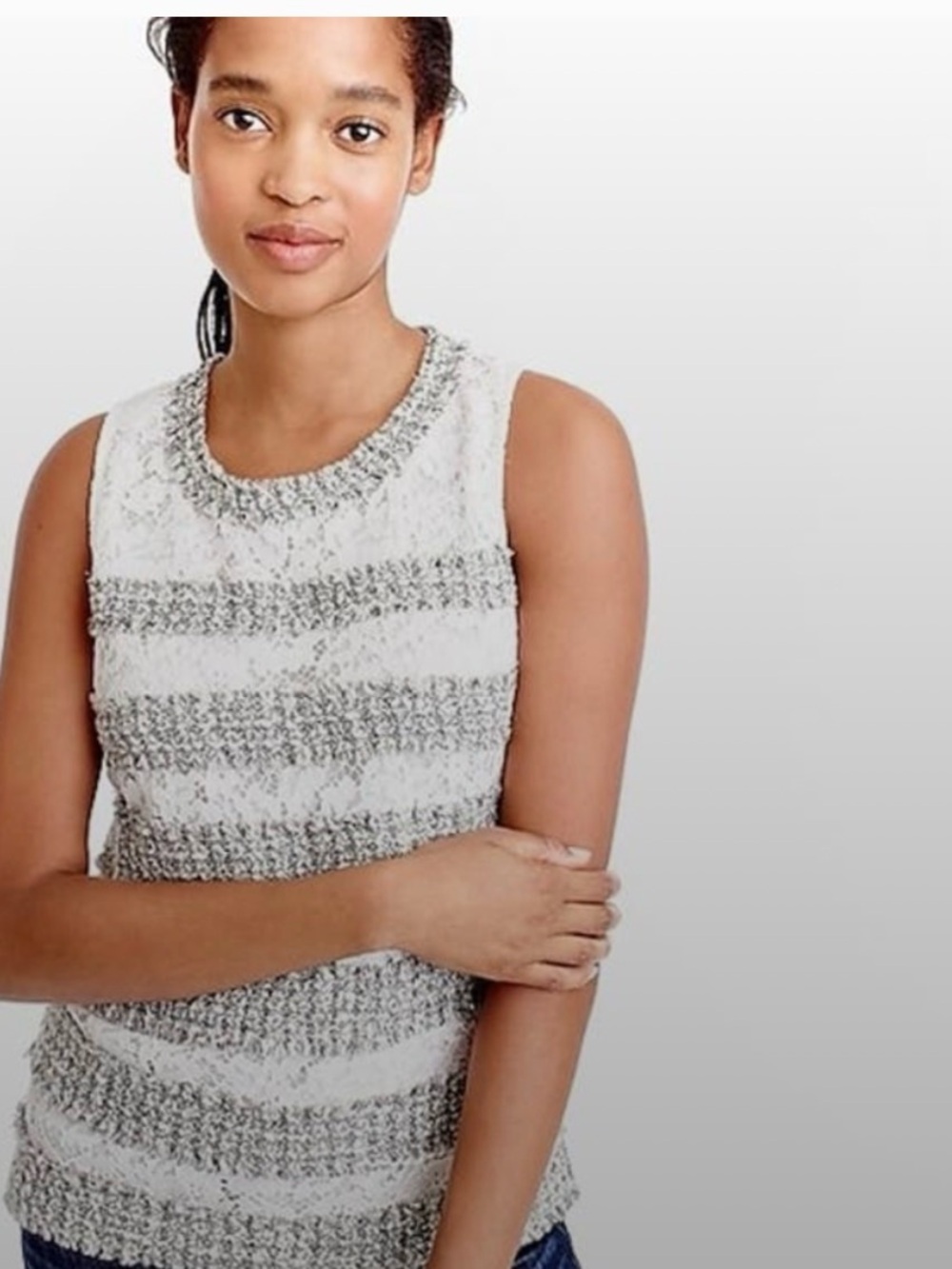 J Crew Women's Lace and tweed Sleeveless Stripe Top - Size XS